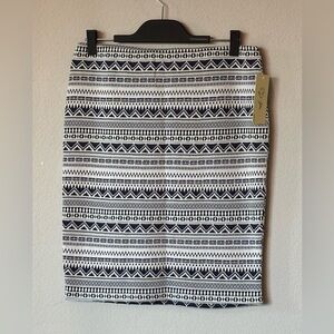 RD STYLE Navy White Print Stretch Pencil Skirt Size L NWT Office Casual